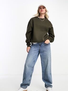 Pull&Bear oversized crew neck sweatshirt in dark brown